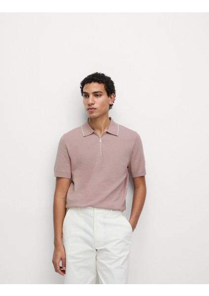 Pamuk Karışımlı Yarım Fermuarlı Örgü Polo Yaka Tshirt modelleri