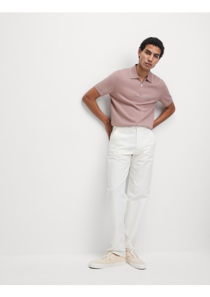 Pamuk Karışımlı Yarım Fermuarlı Örgü Polo Yaka Tshirt
