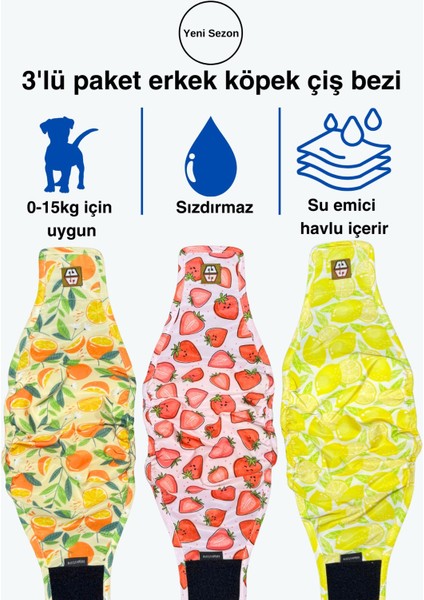 Desenli Erkek Köpek Çiş Bezleri -Erkek Köpek Külot 3'lü Avantajlı Paket Su Geçirmez ve Yıkanabilir