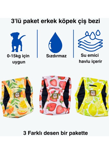 Desenli Erkek Köpek Çiş Bezleri -Erkek Köpek Külot 3'lü Avantajlı Paket Su Geçirmez ve Yıkanabilir fiyatları