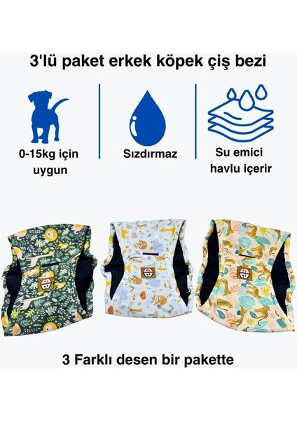 Desenli Erkek Köpek Çiş Bezleri -Erkek Köpek Külot 3'lü Avantajlı Paket Su Geçirmez ve Yıkanabilir fiyatları