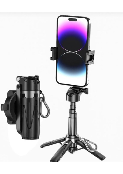 iPhone 13 Pro Uyumlu Magsafe Profesyonel Tripod 360 Döner Başlık Hafif Taşınabilir Selfie