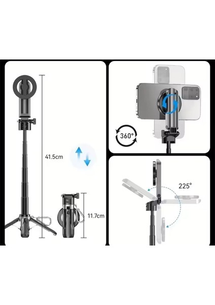 iPhone 13 Pro Uyumlu Magsafe Profesyonel Tripod 360 Döner Başlık Hafif Taşınabilir Selfie