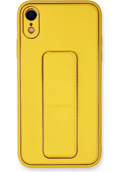 Newface iPhone Xr Kılıf Coco Deri Standlı Kapak - Sarı
