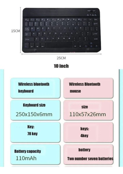 Lenovo Tab M9 TB310FU Uyumlu Kablosuz Bluetooth Klavye Mouse Set Siyah modelleri