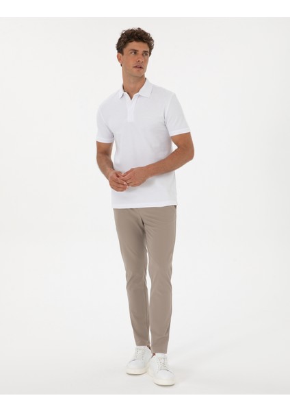 Erkek Beyaz Slim Fit %100 Pamuk Kıvrılmaz Amerikan Pike Polo Yaka Basic Tişört 50306154-VR013 fırsatları