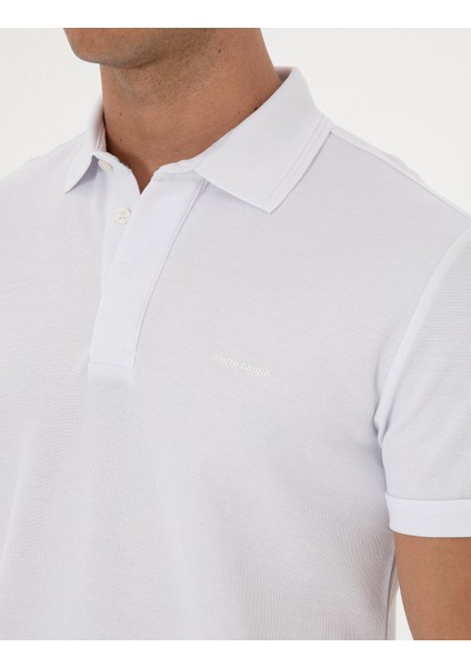 Erkek Beyaz Slim Fit %100 Pamuk Kıvrılmaz Amerikan Pike Polo Yaka Basic Tişört 50306154-VR013