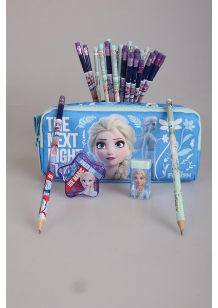Lisanslı Frozen Elsa Kalem Çantası,yıldız Kalemtraş,silgi,kurşun ve Versatil Uçlu Kalem Seti fırsatları
