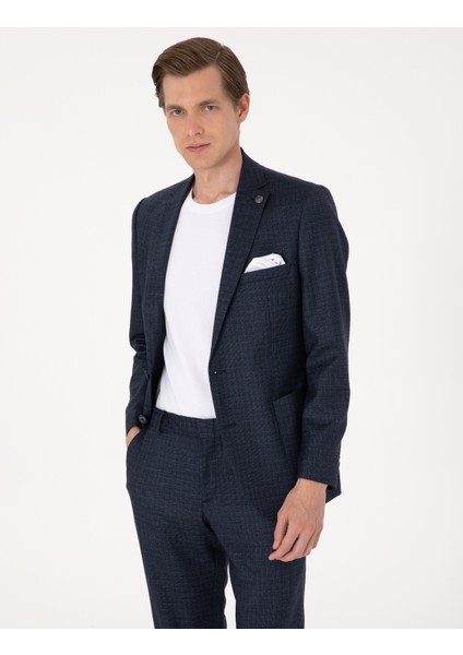 Erkek Lacivert Ex. Slim Fit Yün Karışımlı Ekose Takım Elbise 50302272-VR033 modelleri