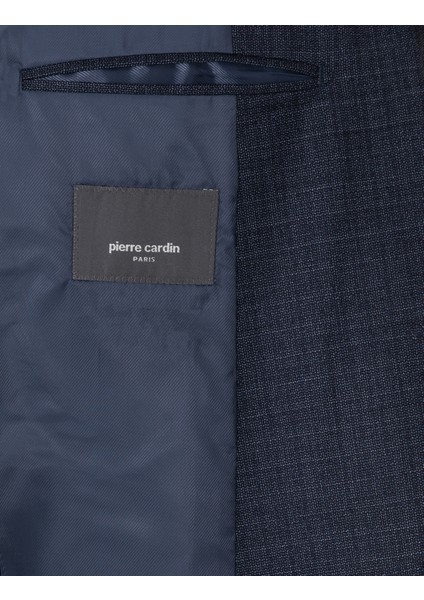 Erkek Lacivert Ex. Slim Fit Yün Karışımlı Ekose Takım Elbise 50302272-VR033