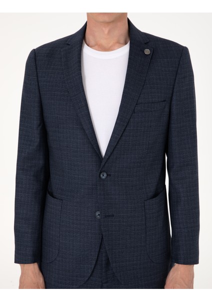 Erkek Lacivert Ex. Slim Fit Yün Karışımlı Ekose Takım Elbise 50302272-VR033