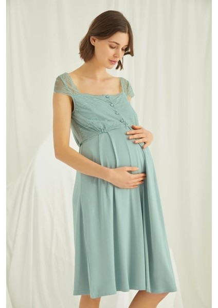 Monamise Dantelli Önü Düğmeli Hamile Lohusa Sabahlık Takımı fiyatları