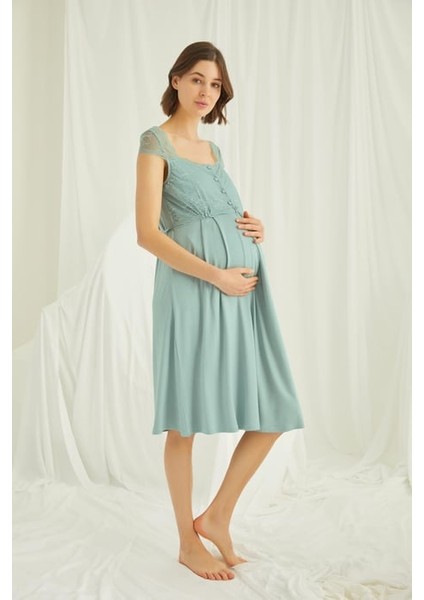 Monamise Dantelli Önü Düğmeli Hamile Lohusa Sabahlık Takımı modelleri