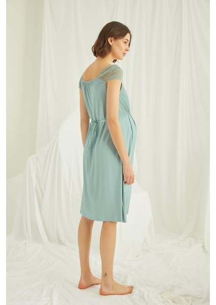 Monamise Dantelli Önü Düğmeli Hamile Lohusa Sabahlık Takımı fırsatları