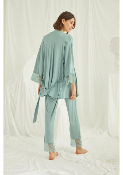 Monamise Dantelli Hamile Lohusa 3'lü Pijama Takımı