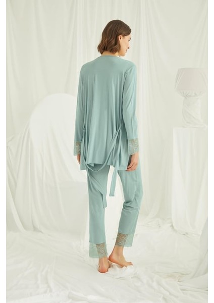 Monamise Dantelli Önü Düğmeli Hamile Lohusa 3'lü Pijama Takımı fırsatları