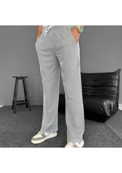 U Yolu Çizgili Cepli Pantalon Gri fiyatları