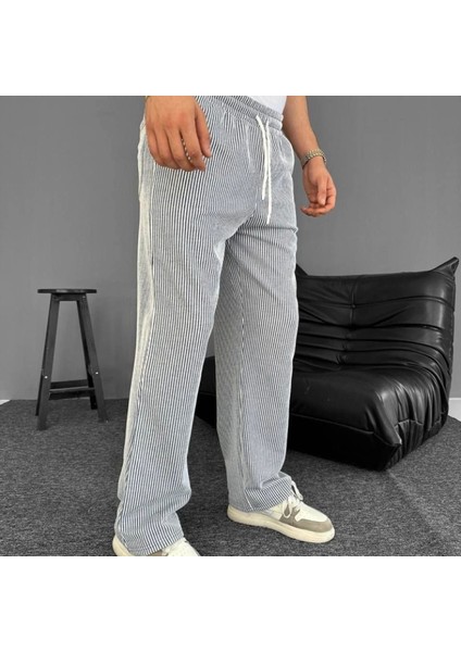 U Yolu Çizgili Cepli Pantalon Gri modelleri