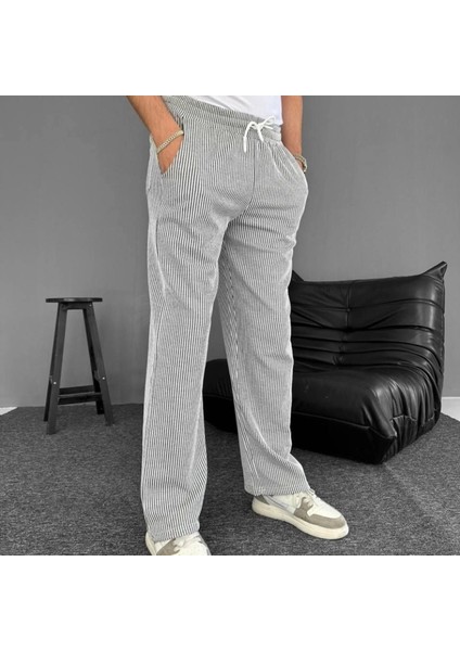 U Yolu Çizgili Cepli Pantalon Gri fırsatları