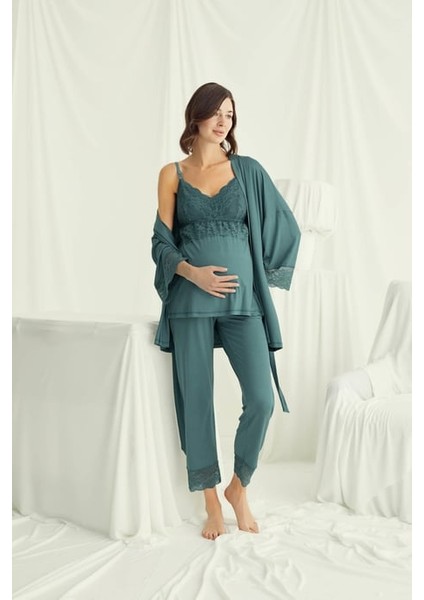 Monamise Dantelli Hamile Lohusa 3'lü Pijama Takımı fiyatları