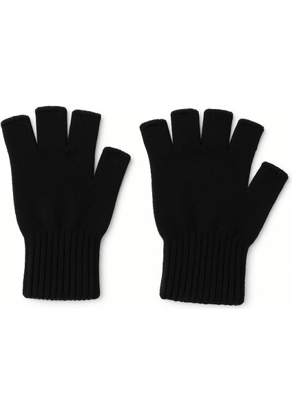 Siyah Örgü Parmaksız Eldiven – Unisex, Kışlık