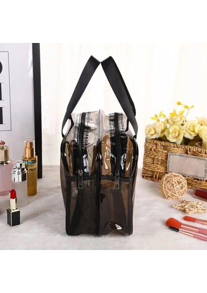 Ecoform Şeffaf Çift Bölmeli Seyahat Kozmetik Makyaj Çantası (30*22*16 cm Ebatlarında) fırsatları