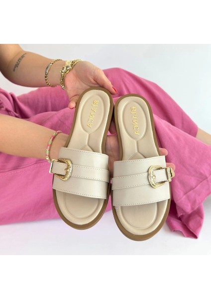 Orja Bej Tokalı Kadın Terlik modelleri