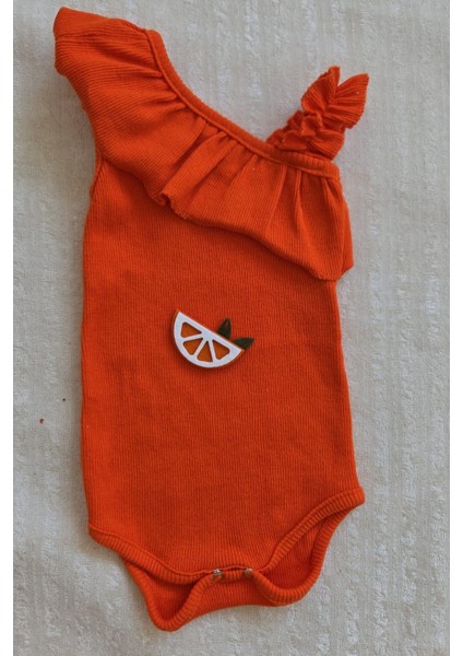 Kız Bebek Ribana Tek Kol Askılı Çıtçıtlı Turuncu Body Fırfırlı Portakal Desenli Etek Keçe Çorap Set fiyatları