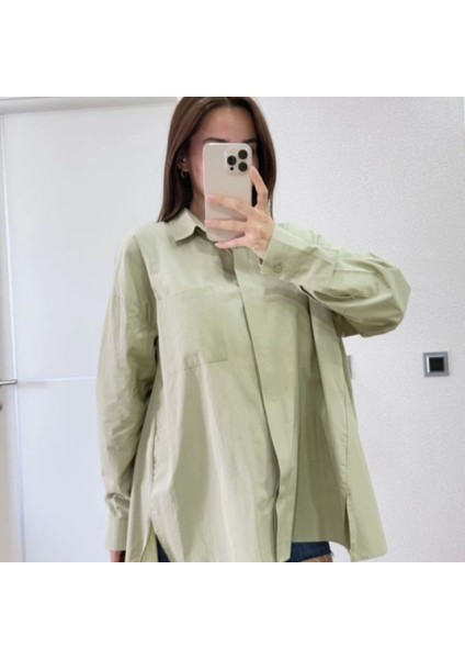 Yakalı Yandan Yırtmaçlı Gömlek Yeşil