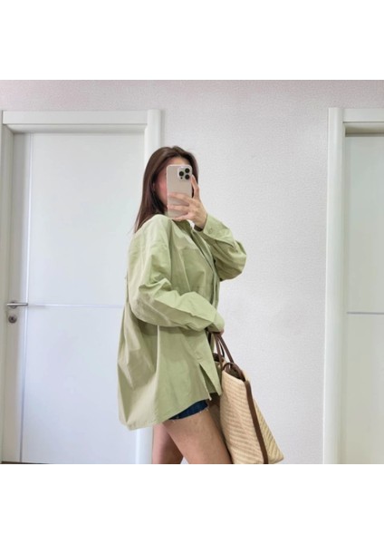 Yakalı Yandan Yırtmaçlı Gömlek Yeşil fiyatları