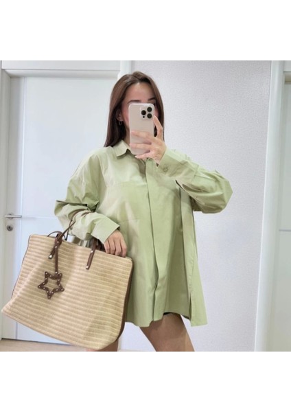 Yakalı Yandan Yırtmaçlı Gömlek Yeşil modelleri