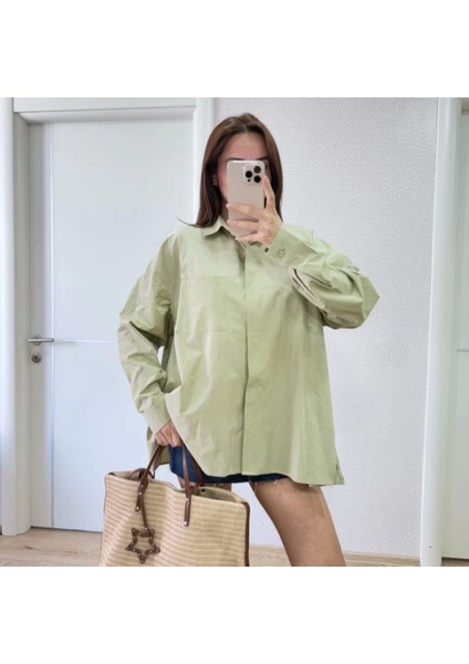 Yakalı Yandan Yırtmaçlı Gömlek Yeşil fırsatları