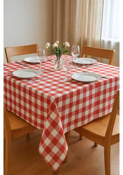 Fiber Kareli Masa Örtüsü Sofra Bezi Ekose Desen 160X160 cm Kırmızı fiyatları