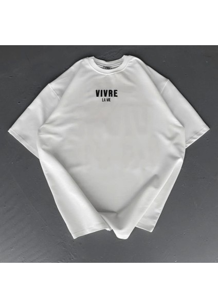 Baskılı Oversize Bisiklet Yaka Tshirt Beyaz fiyatları