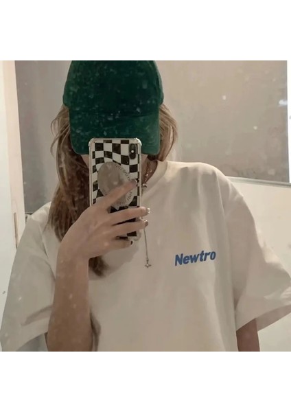 Baskılı Oversize Bisiklet Yaka Tshirt Beyaz fiyatları