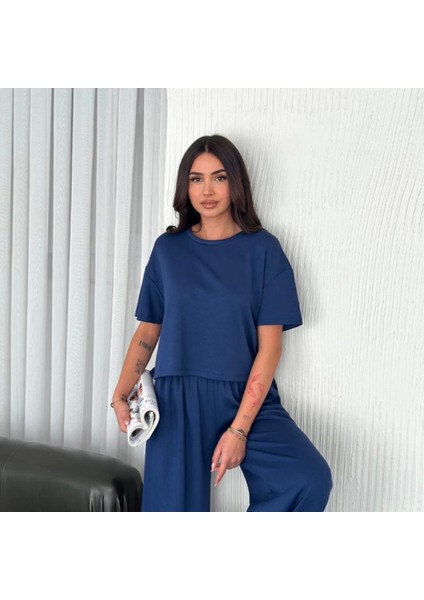 Osy Odal Yumuşak Dokulu Kumaş Bisiklet Yaka Tshirt Bol Paça Pantalon Ikili Takım Aks Avi fiyatları