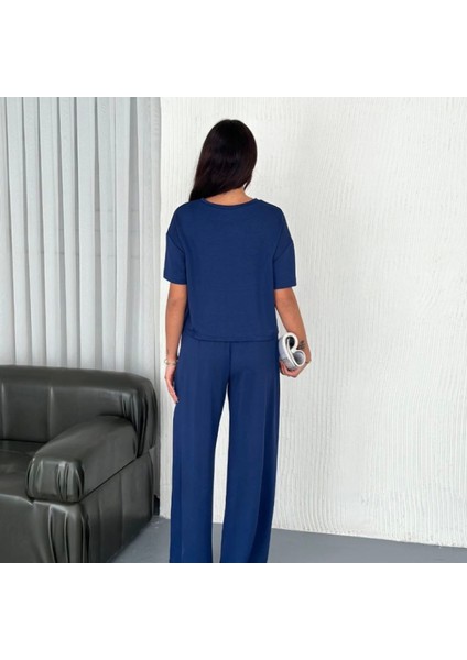 Osy Odal Yumuşak Dokulu Kumaş Bisiklet Yaka Tshirt Bol Paça Pantalon Ikili Takım Aks Avi modelleri