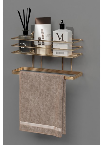 Banyo Mutfak Duvar Düzenleyici Organizer Havluluk Yapışkanlı Banyo Rafı Şampuanlık Havluluklu Raf
