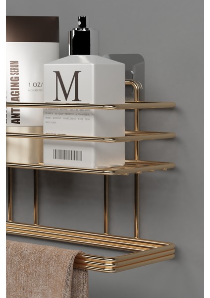 Banyo Mutfak Duvar Düzenleyici Organizer Havluluk Yapışkanlı Banyo Rafı Şampuanlık Havluluklu Raf fırsatları