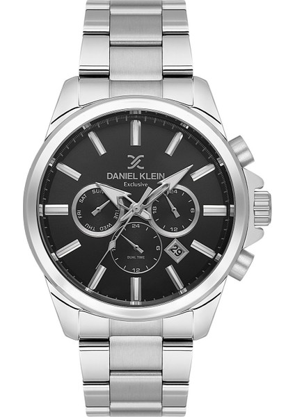 DK.1.10692.1 Gümüş Siyah Aktif Fonksiyonlu Tasarım Kadran Çelik Kordonlu Takvimli Erkek Kol Saati