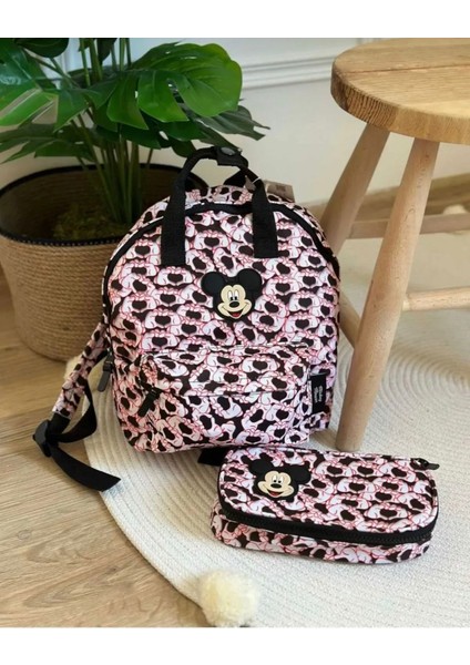 Çocuk Minnie Desenli Okul Sırt Çantası ve Kalemlik