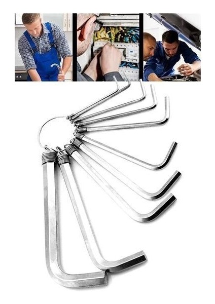 9 Parça Çelik Alyan Seti Kısa Düz Köşe Alyan Anahtar Takımı