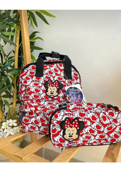 Çocuk Minnie Desenli Okul Sırt Çantası ve Kalemlik