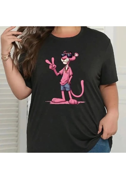 Baskılı Oversize Bisiklet Yaka Tshirt Beyaz