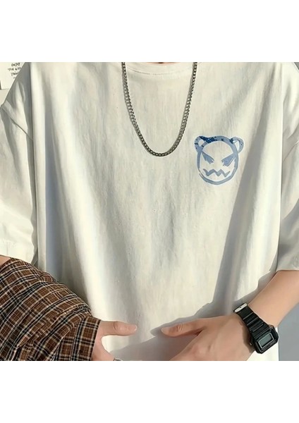 Baskılı Oversize Bisiklet Yaka Tshirt Beyaz fırsatları