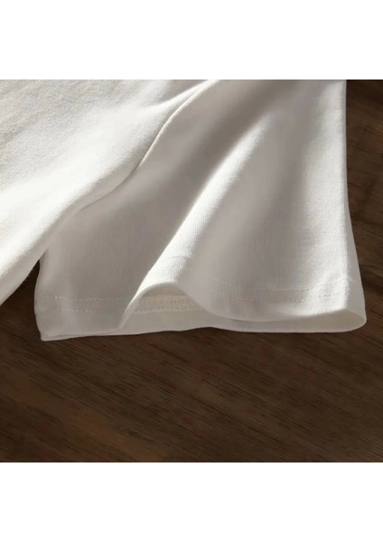 Baskılı Oversize Bisiklet Yaka Tshirt Beyaz modelleri