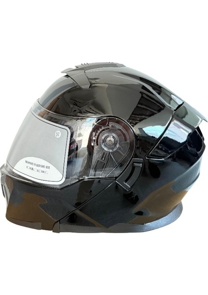 Mx 962 Çene Açılır Motosiklet Kaskı Mx1 Parlak Siyah