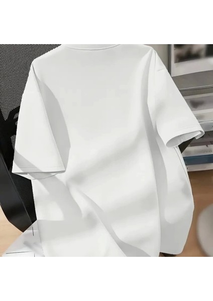 Baskılı Oversize Bisiklet Yaka Tshirt Beyaz fiyatları