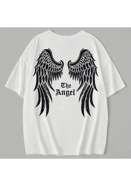 Baskılı Oversize Bisiklet Yaka Tshirt Beyaz modelleri