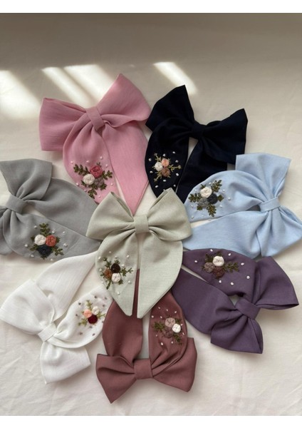 Işlemeli Kız Çocuk Fiyonk Toka Otomatik Klips Gül Kurusu modelleri